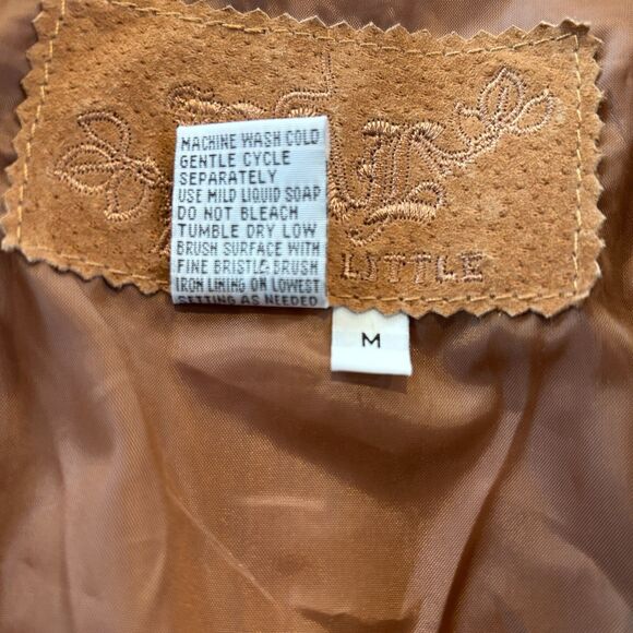 Women’s Live A Little LAL Brown Genuine Suede 100% Leather Snap Up Jacket Medium - Picture 12 of 16